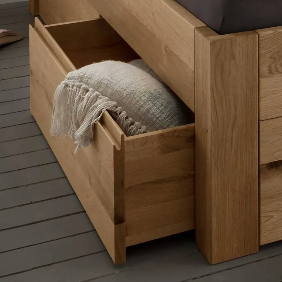 Bett mit vier Schubladen aus Wildeiche - Zennian (dreiteilig)