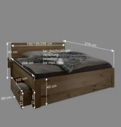Bett mit vier Schubladen aus Wildeiche - Zennian (dreiteilig)