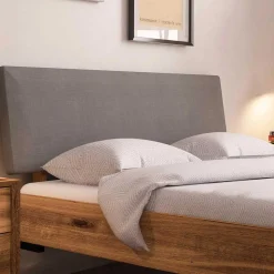 Bett mit Wildeiche Rahmen & Polsterkopfteil in Grau - Kerfa