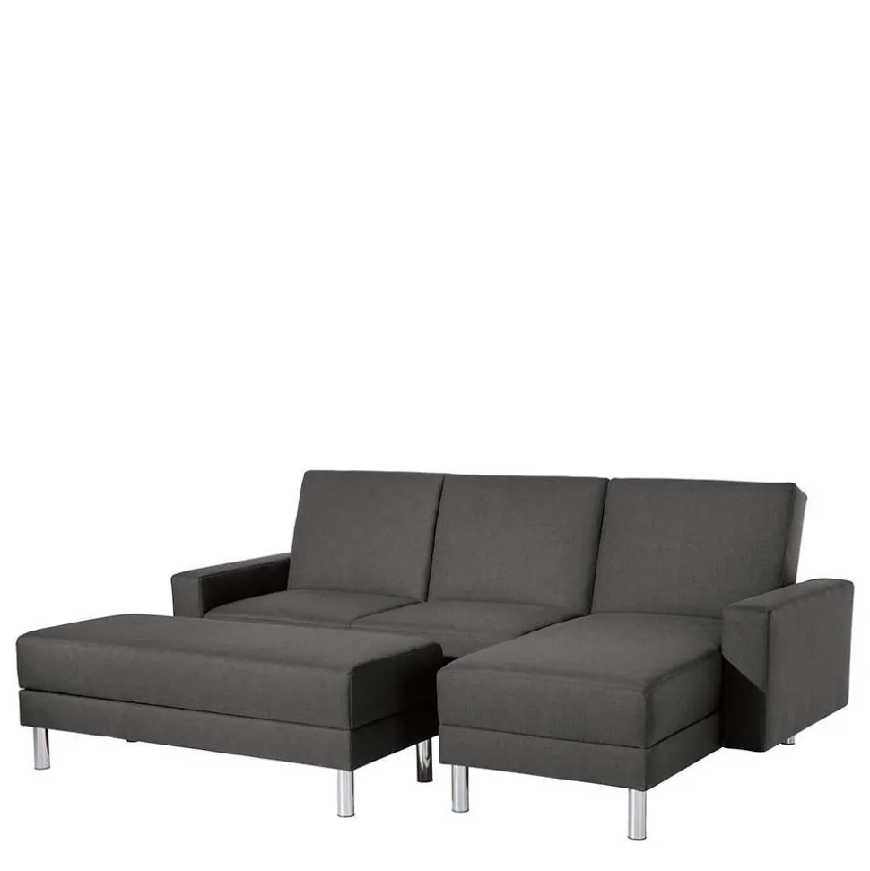 Bettfunktion Ecksofa in Anthrazit mit Chrom - Heavy (zweiteilig)