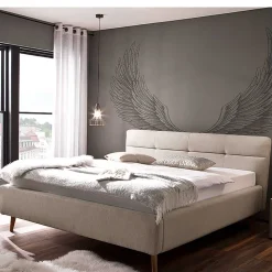 Bettkasten Polsterbett in Beige & Eiche - Stroy