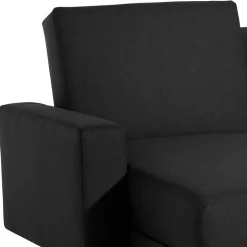 Bettsofa mit Hocker in Schwarz mit Chrom - Farella (zweiteilig)