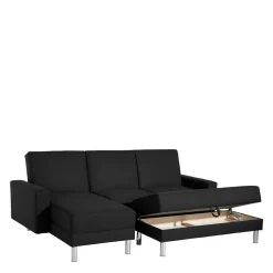 Bettsofa mit Hocker in Schwarz mit Chrom - Farella (zweiteilig)