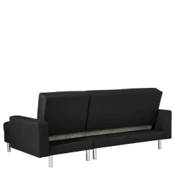 Bettsofa mit Hocker in Schwarz mit Chrom - Farella (zweiteilig)