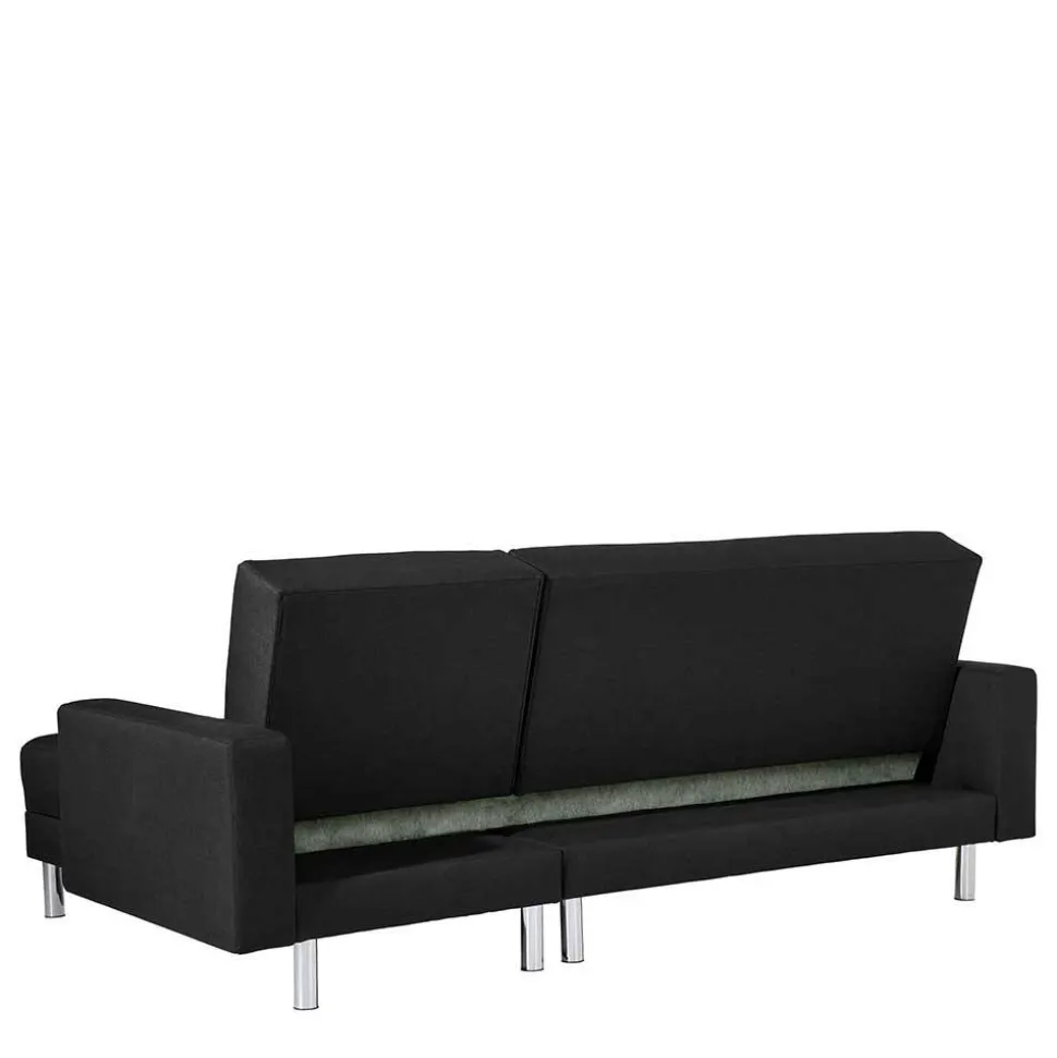 Bettsofa mit Hocker in Schwarz mit Chrom - Farella (zweiteilig)