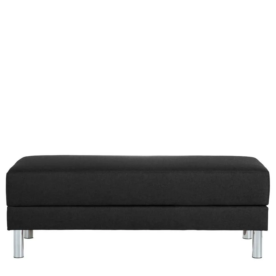 Bettsofa mit Hocker in Schwarz mit Chrom - Farella (zweiteilig)