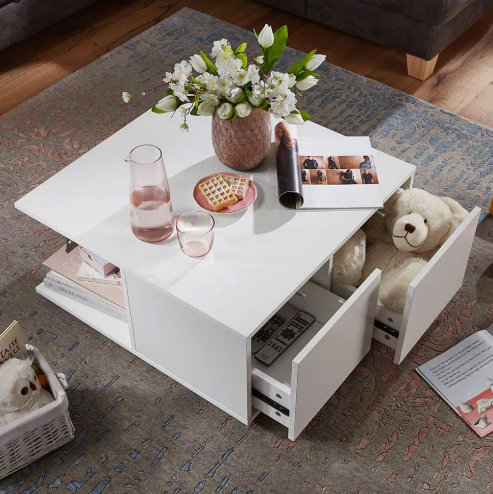 Beweglicher Wohnzimmer Couchtisch in Weiß - Kyras