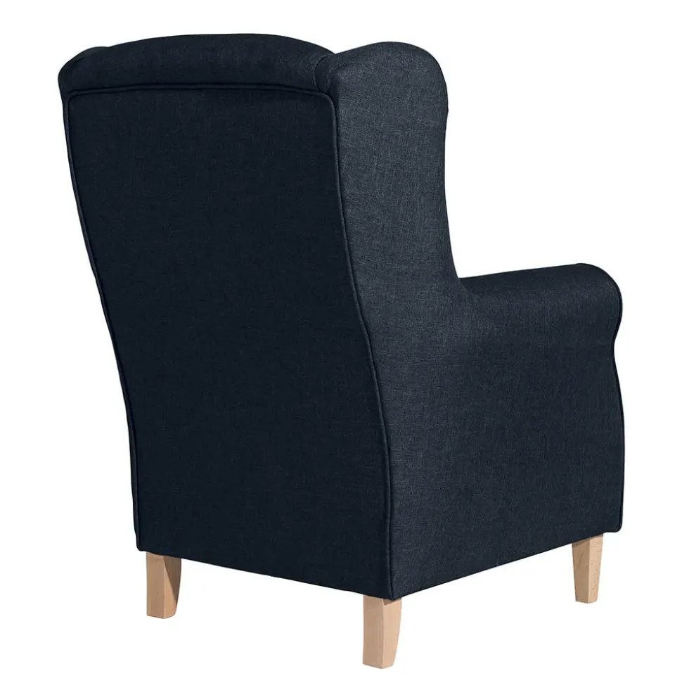 Blauer Ohrensessel mit Buche Beinen - Mag