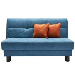 Blaues Schlafsofa mit Kissen Orange Damiette als 2-Sitzer oder 3-Sitzer