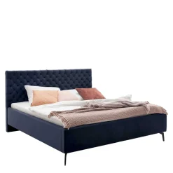 Blaues Stauraumbett mit Chesterfield Kopfteil - Lani