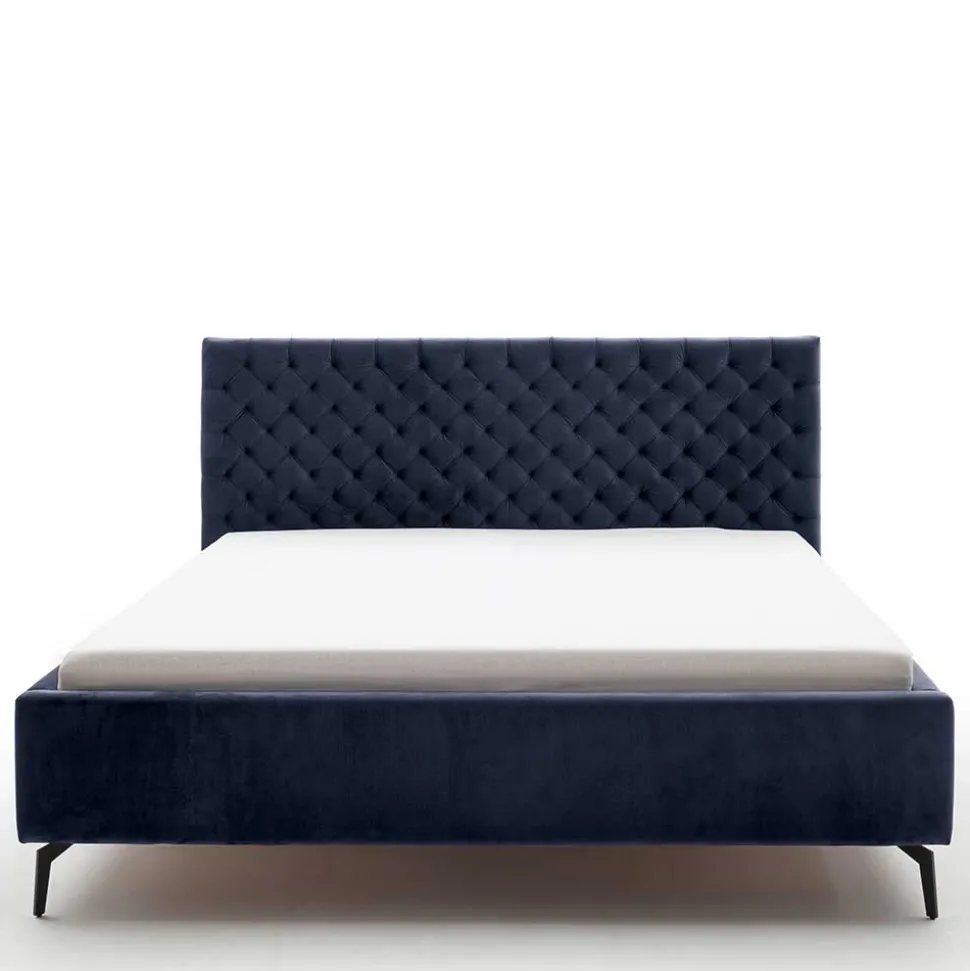 Blaues Stauraumbett mit Chesterfield Kopfteil - Lani