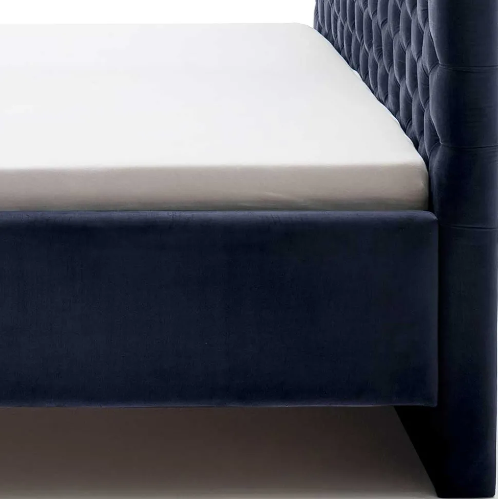 Blaues Stauraumbett mit Chesterfield Kopfteil - Lani