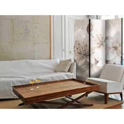 Blumen Motiv Paravent in Beige Grau - Villama