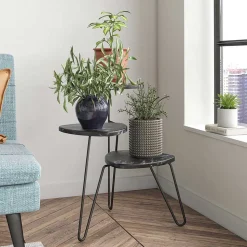 Blumenständer in Marmoroptik Schwarz - Haidon