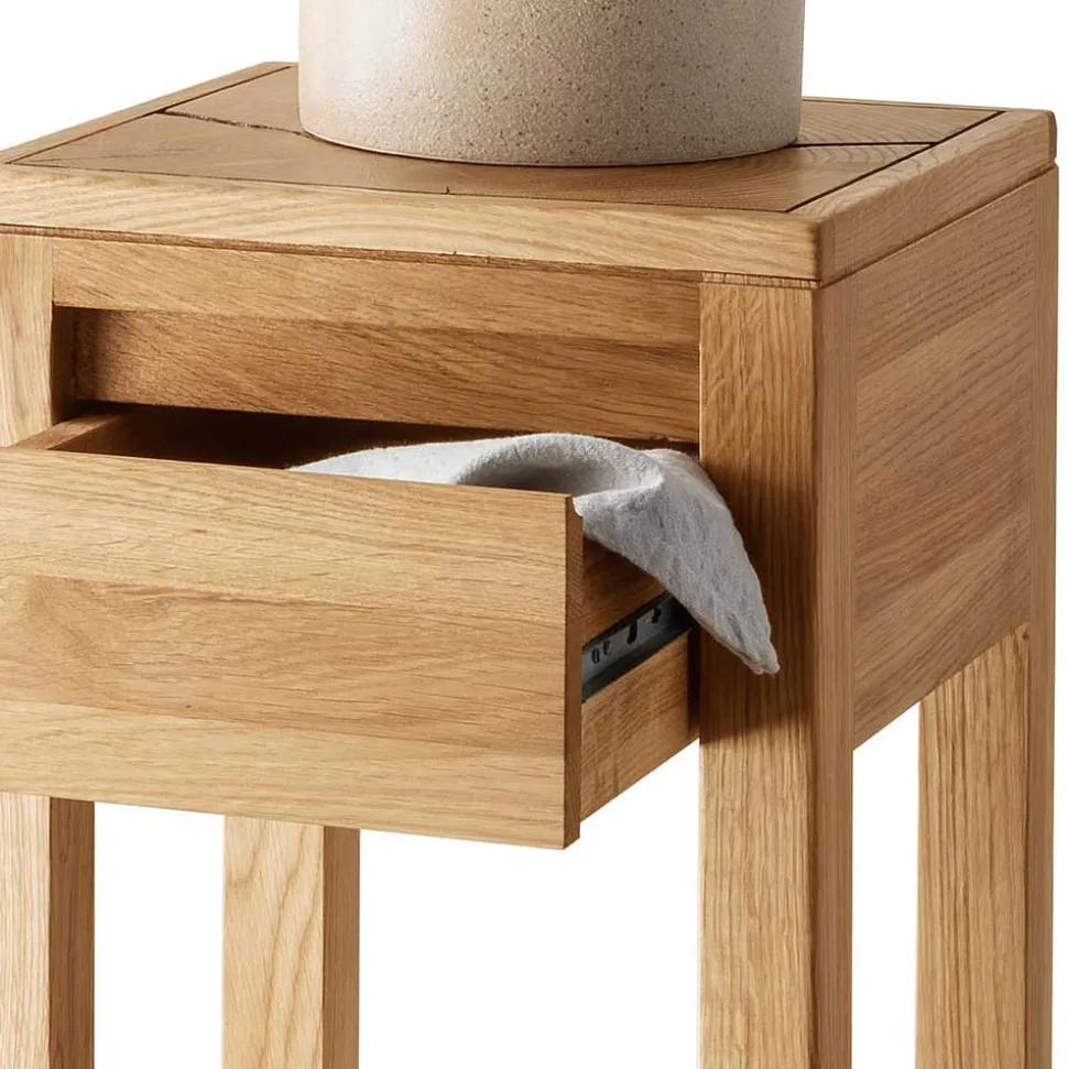 Blumensäule mit Schublade aus Wildeiche Massivholz - Acapella