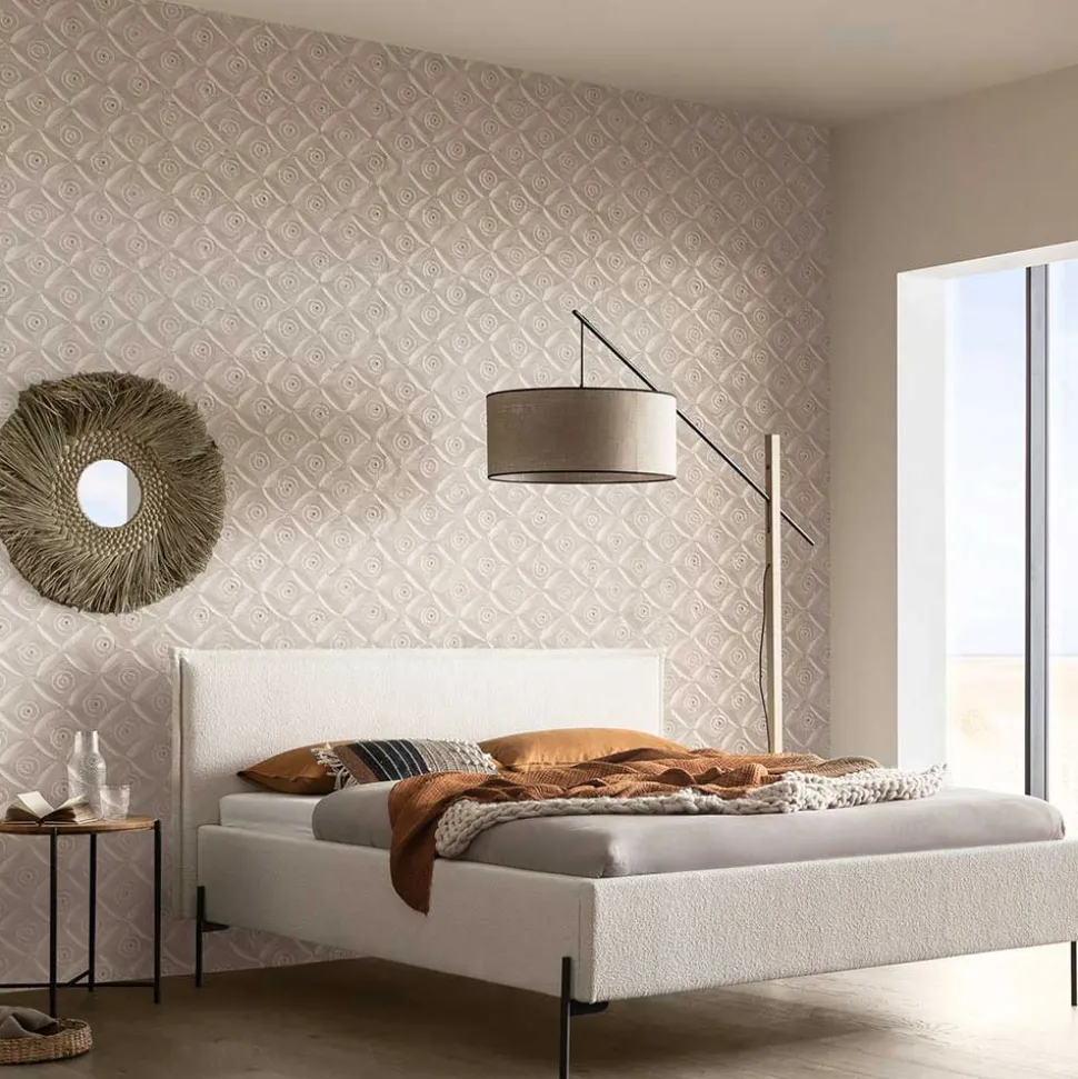 Boucle Stoffbett in Creme Weiß - Fontana