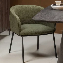 Boucle Tischsessel in Dunkelgrün - Norian