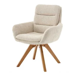 Boucle Tischsessel mit Holz Drehgestell - Corpus (2er Set)