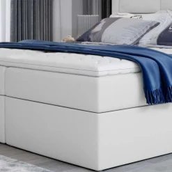 Boxbett in Weiß Kunstleder - Larvito