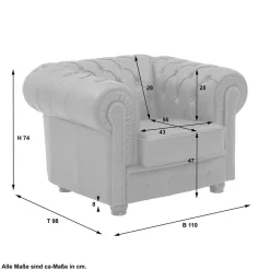 Brauner Chesterfieldsessel mit Lederbezug - Pluna