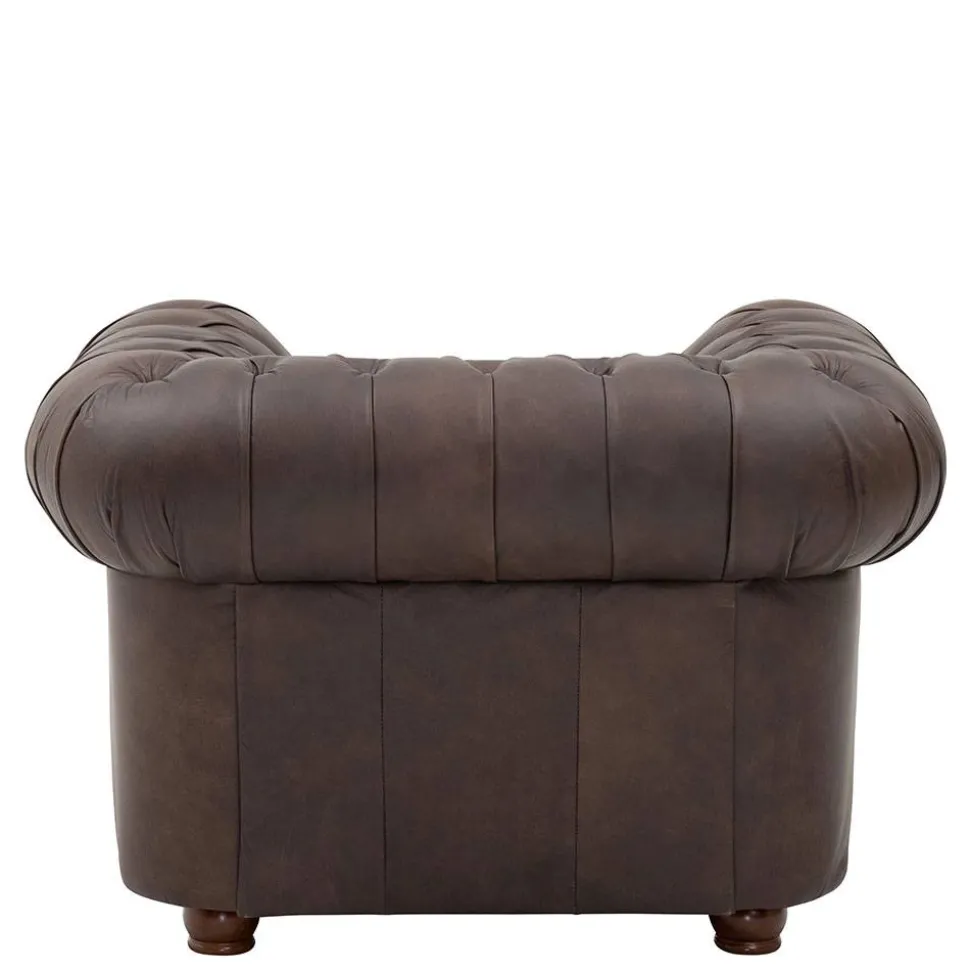 Brauner Chesterfieldsessel mit Lederbezug - Pluna