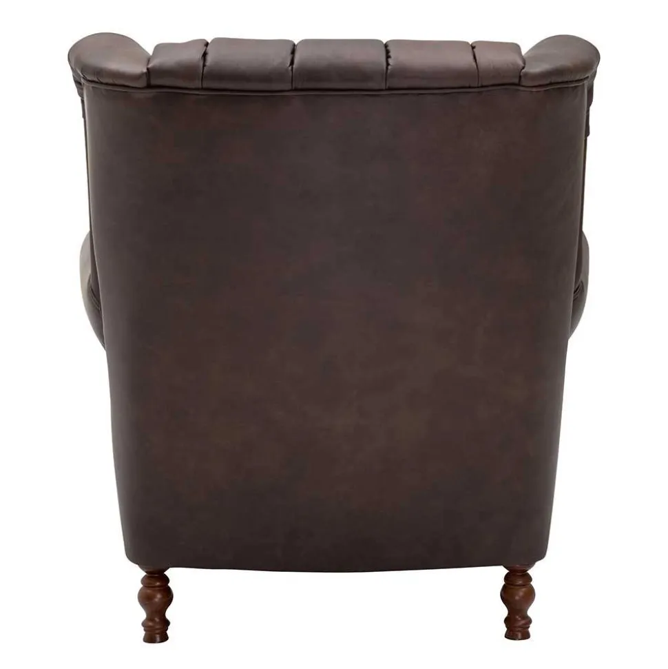 Brauner Federkernsessel mit Lederbezug - Chesterfield - Esmea