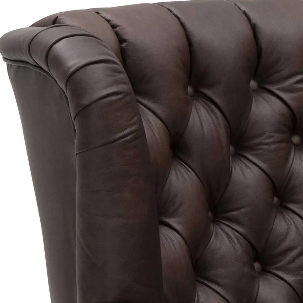 Brauner Federkernsessel mit Lederbezug - Chesterfield - Esmea