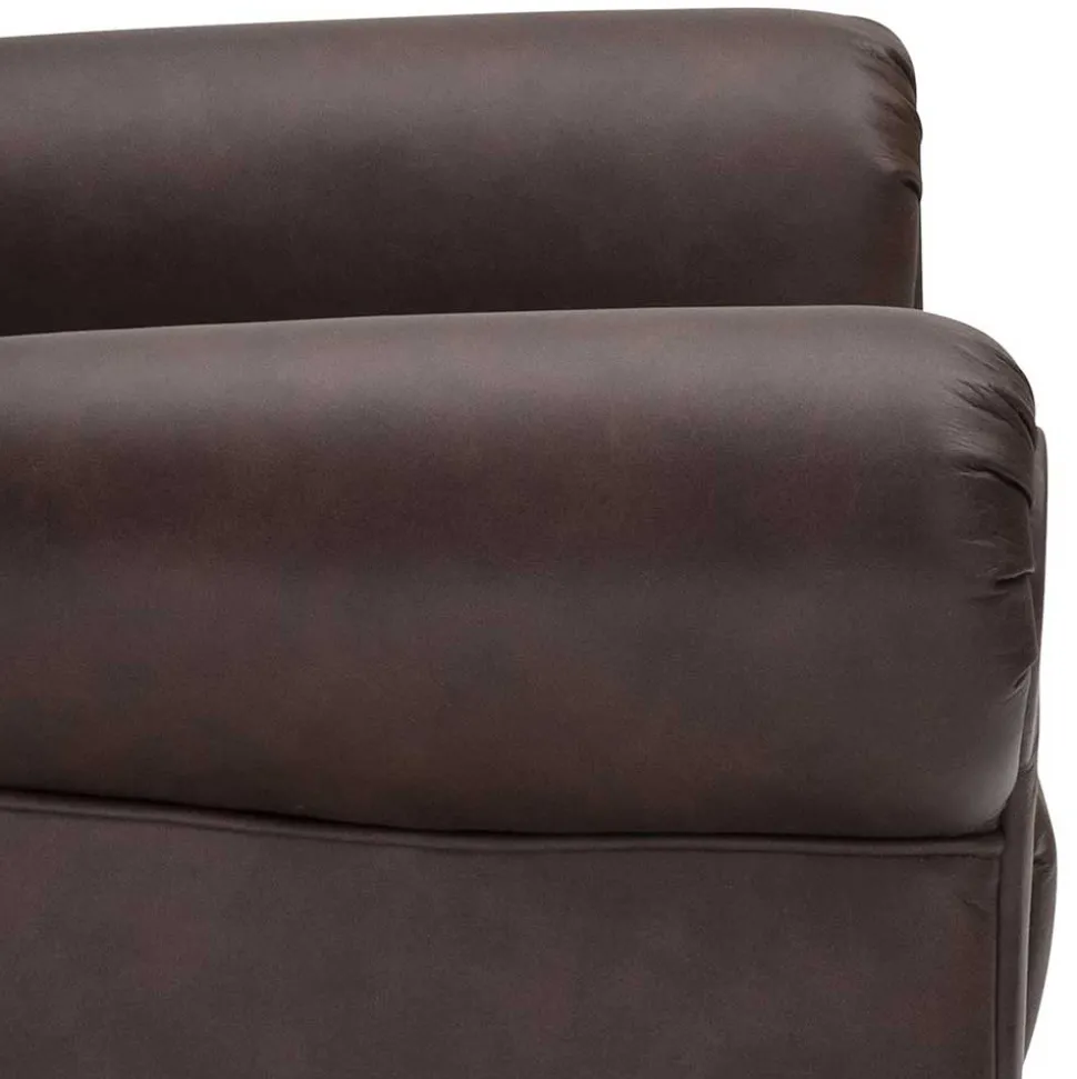 Brauner Federkernsessel mit Lederbezug - Chesterfield - Esmea