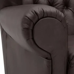 Brauner Federkernsessel mit Lederbezug - Chesterfield - Esmea