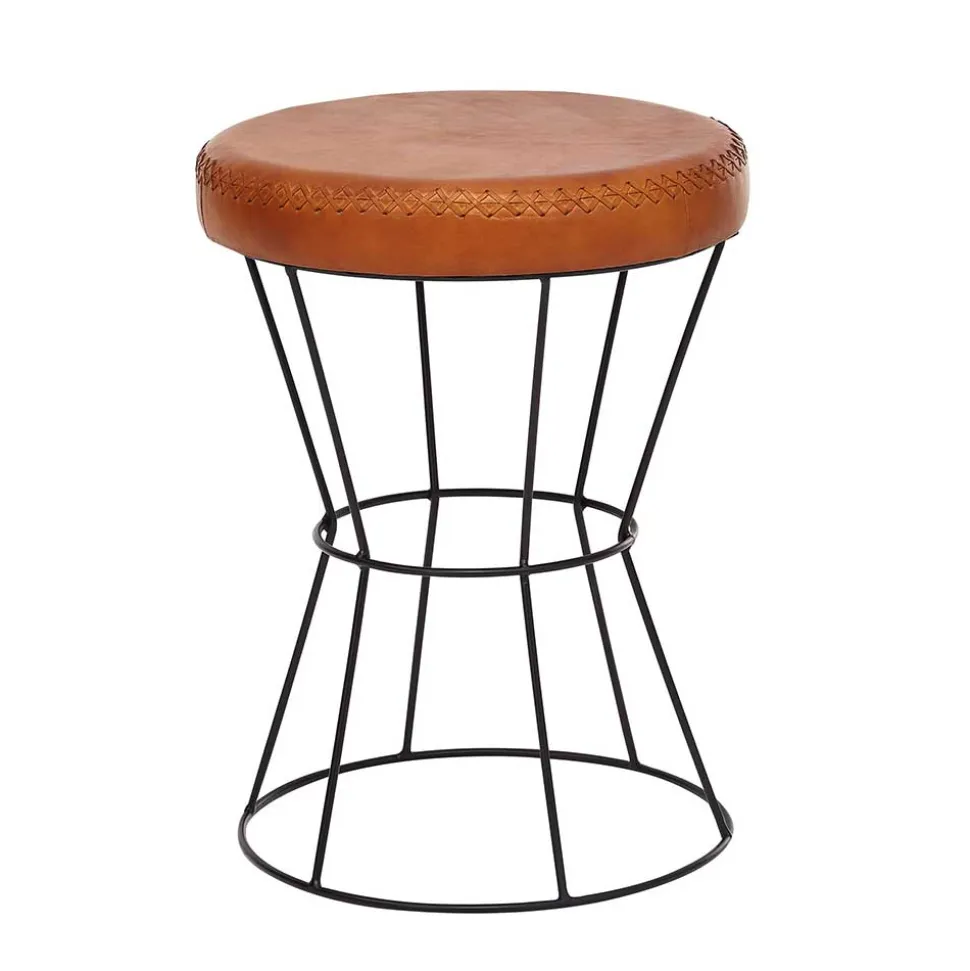 Brauner Lederhocker mit rundem Sitz - Cintago