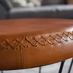 Brauner Lederhocker mit rundem Sitz - Cintago