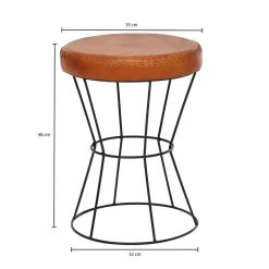 Brauner Lederhocker mit rundem Sitz - Cintago