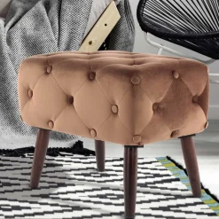 Brauner Polsterhocker aus Samt mit Knöpfen - Tijong