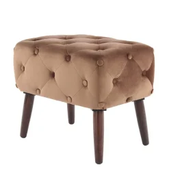 Brauner Polsterhocker aus Samt mit Knöpfen - Tijong
