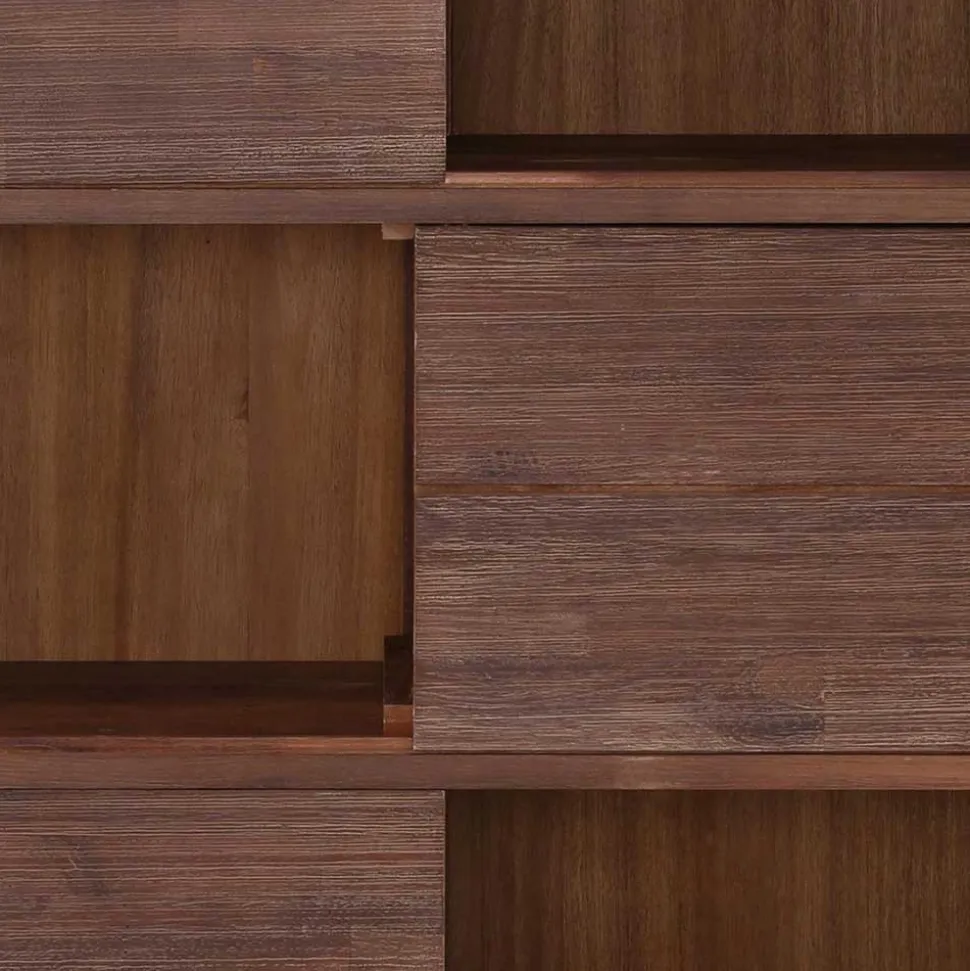 Braunes Akazie Highboard mit 3 Schiebetüren - Ruffes