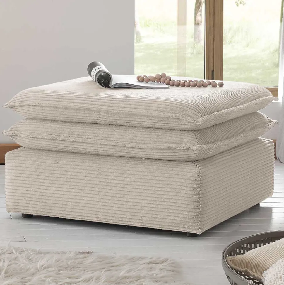 Breitcord Polsterhocker in Beige - Jony