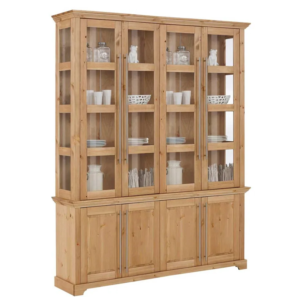 Breite Vitrine aus Kiefer Massivholz - Noellisa