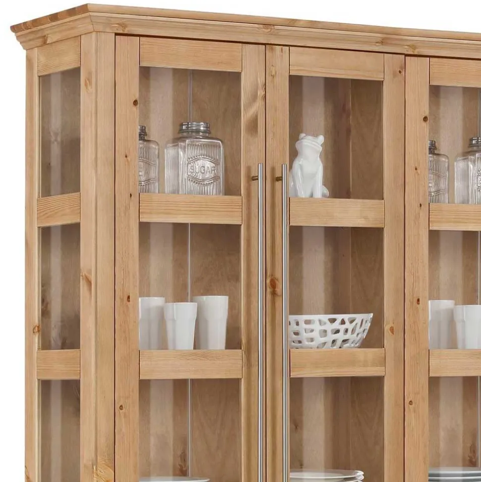 Breite Vitrine aus Kiefer Massivholz - Noellisa