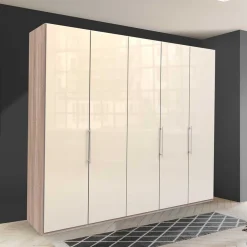 Breiter Falttüren-Schrank in Creme - Rativian