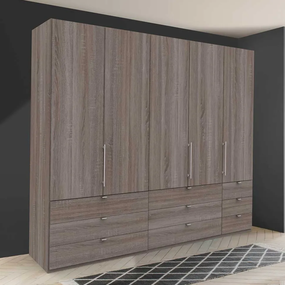 Breiter Kleiderschrank in Eiche Dunkel - Crenba