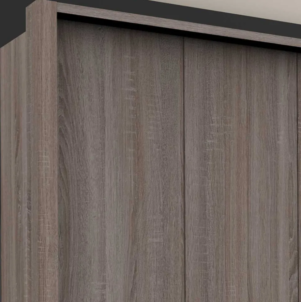 Breiter Kleiderschrank in Eiche Dunkel - Crenba