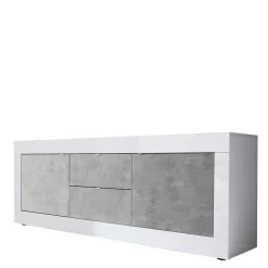 Breites TV Board in Weiß HG & Betonoptik - Narandu