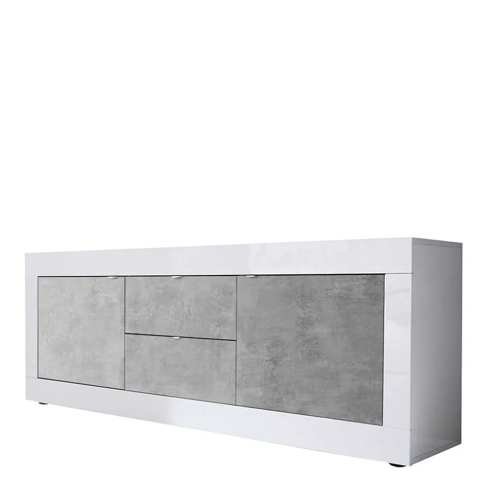 Breites TV Board in Weiß HG & Betonoptik - Narandu
