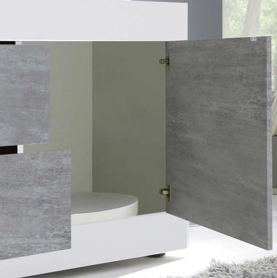 Breites TV Board in Weiß HG & Betonoptik - Narandu