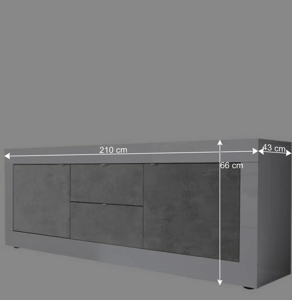 Breites TV Board in Weiß HG & Betonoptik - Narandu