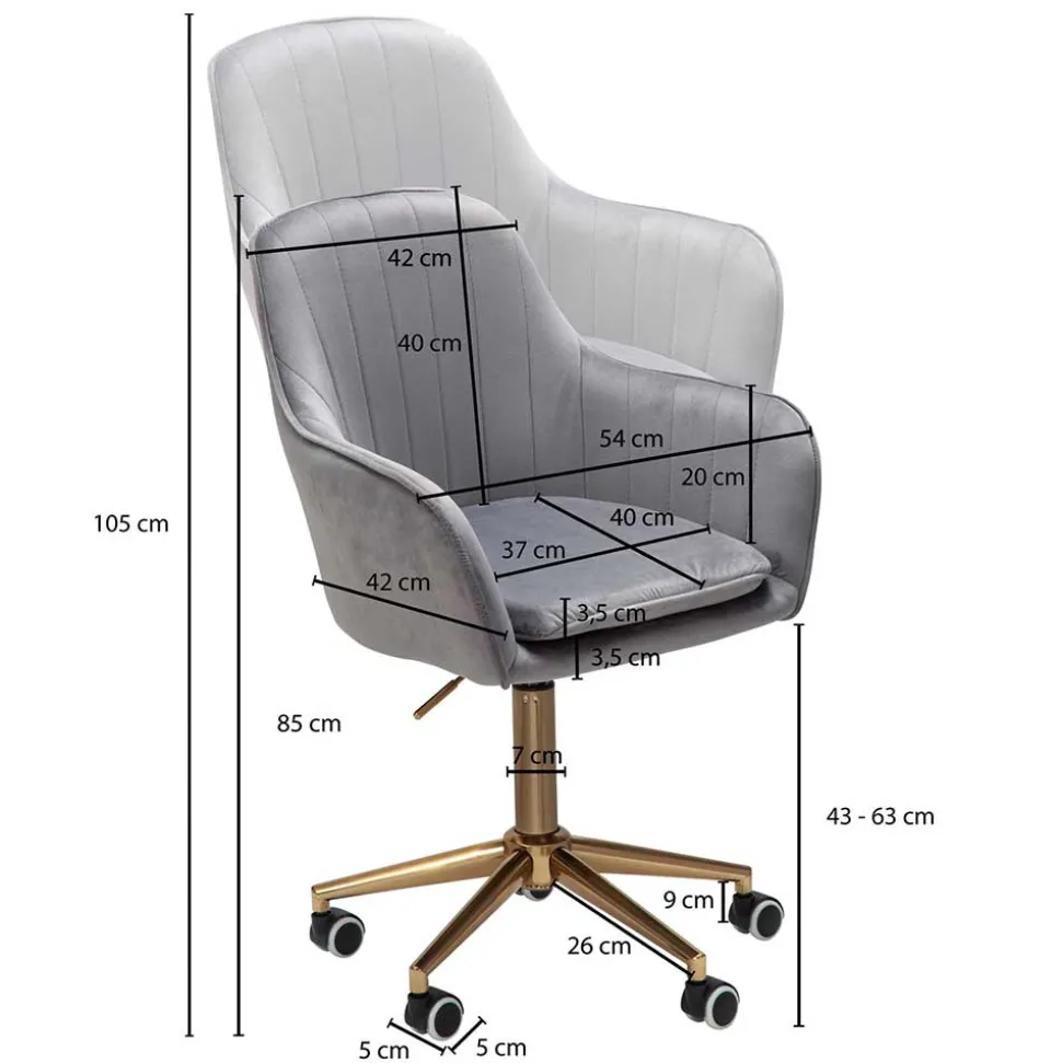 Büro Drehstuhl aus Samt in Grau - Horn