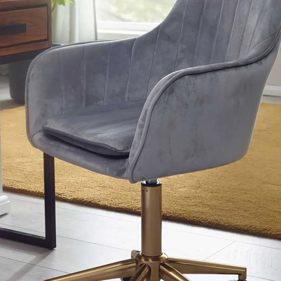 Büro Drehstuhl aus Samt in Grau - Horn