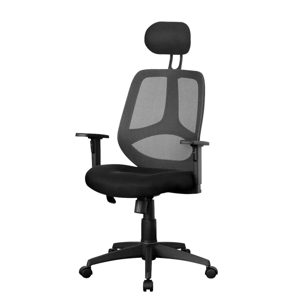 Büro Drehstuhl mit Kopfstütze in Schwarz - Joera