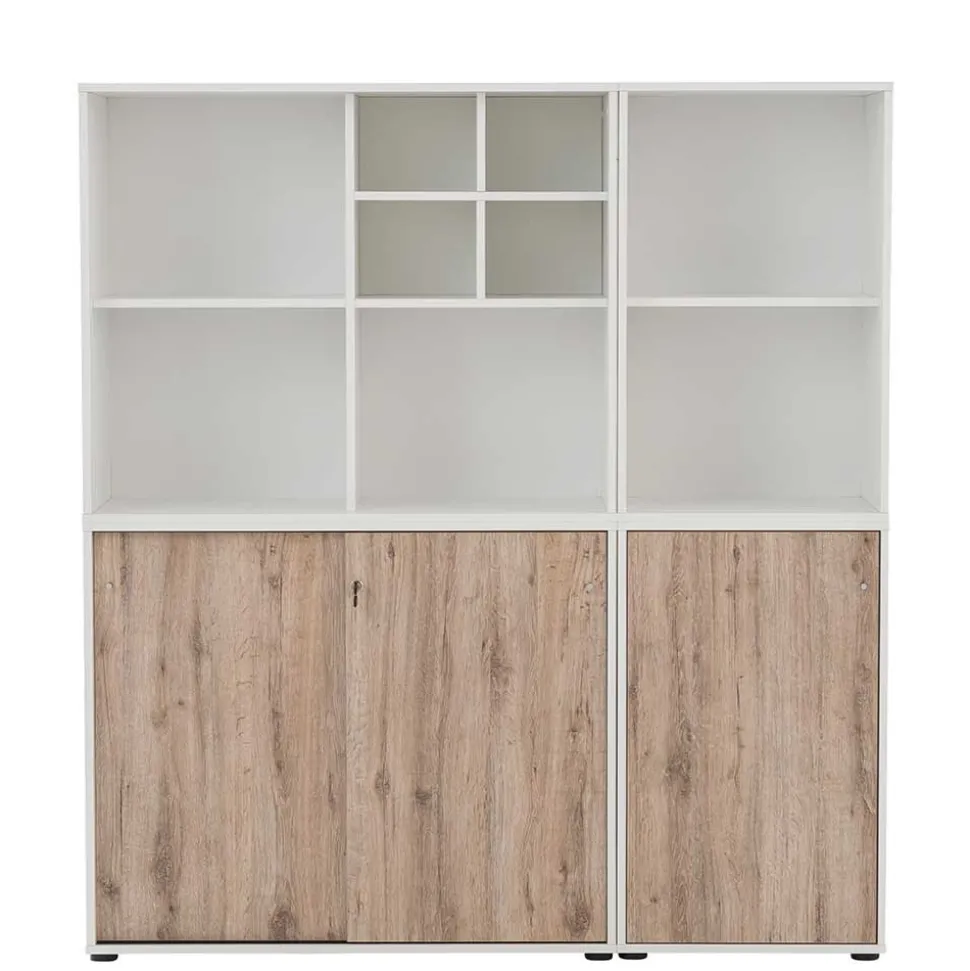 Büroschrank in Weiß & Wildeiche Dekor - Laganzo