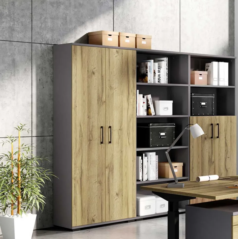 Büroschrank in Wildeiche & Dunkelgrau - Disgano